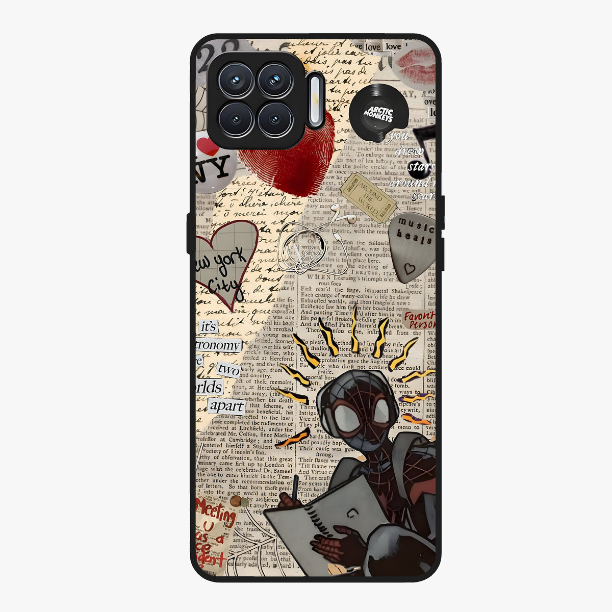 City Dream Sketch Glass Case showing flat back view with artistic city skyline sketch artwork and glossy glass finish.
