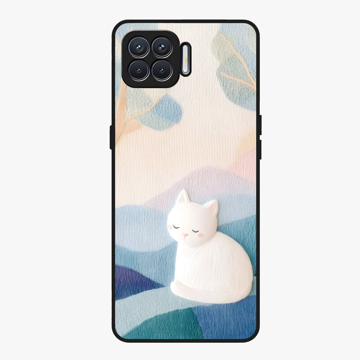 Cotton Dream Cat Glass Case showing flat back view with soft dreamy cat artwork and glossy glass finish.