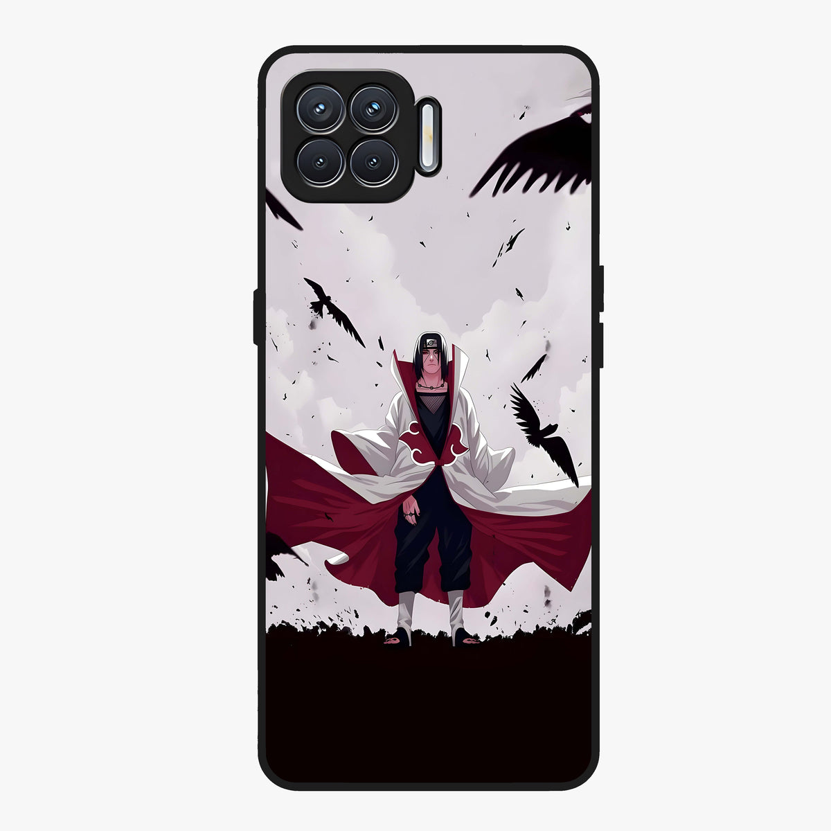 Crimson Crow Ascension Glass Case showing flat back view with mystical crow artwork and glossy glass finish.