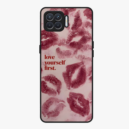 Crimson Kiss Love Glass Case showing flat back view with romantic crimson themed artwork and glossy glass finish.