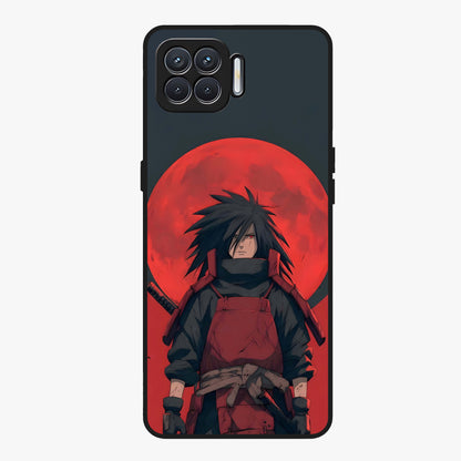 Crimson Moon Warlord Glass Case showing flat back view with mystical moon warrior artwork and glossy glass finish.