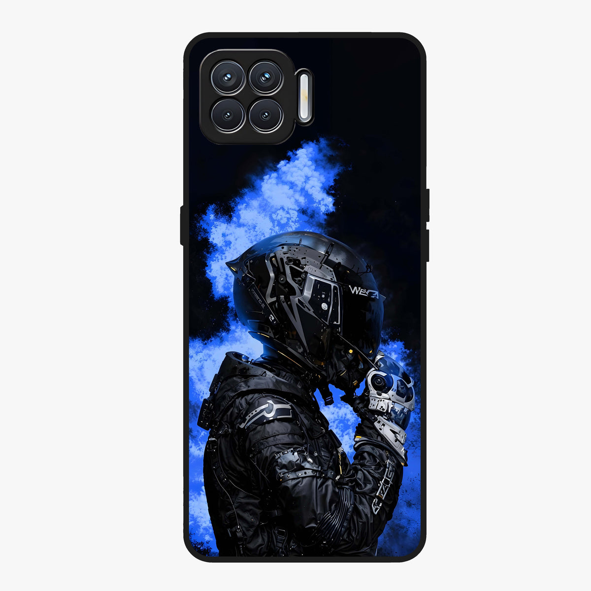 Cyber Sentinel Protocol Glass Case showing flat back view with futuristic cyber themed artwork and glossy glass finish.