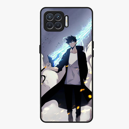 Dark Lightning Anime Warrior Glass Case showing flat back view with intense anime warrior artwork and glossy glass finish.