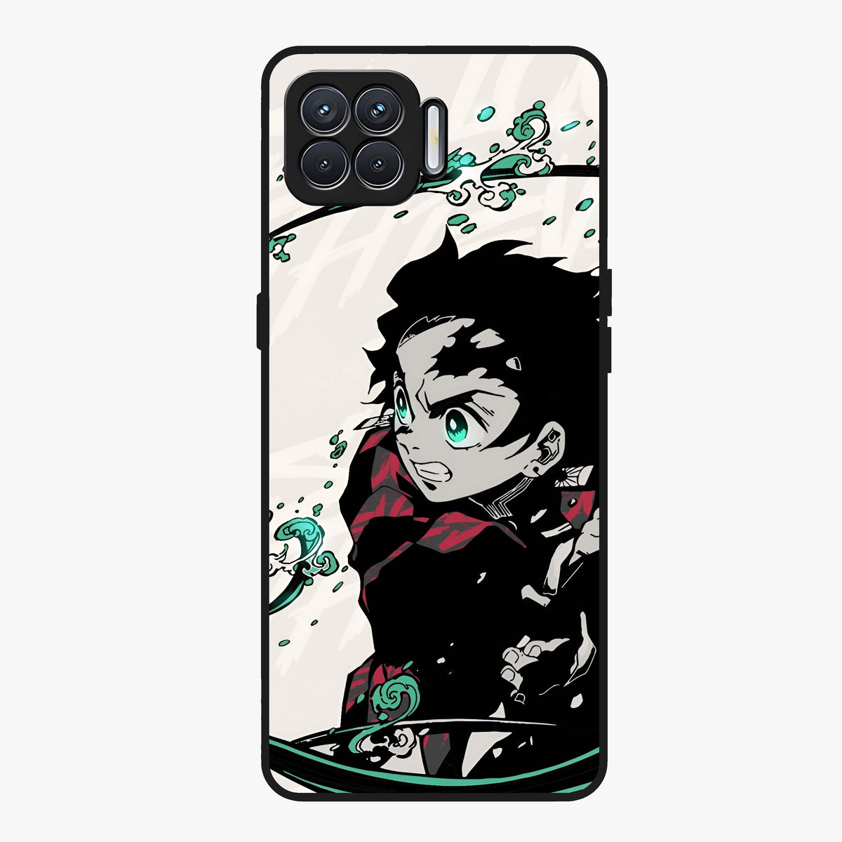 Demon Slayer Glass Case showing flat back view with bold anime inspired artwork and glossy glass finish.