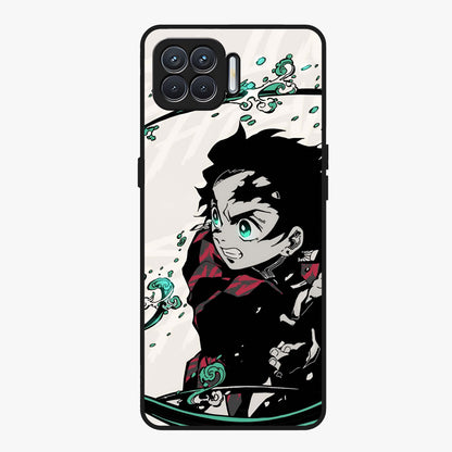 Demon Slayer Glass Case showing flat back view with bold anime inspired artwork and glossy glass finish.