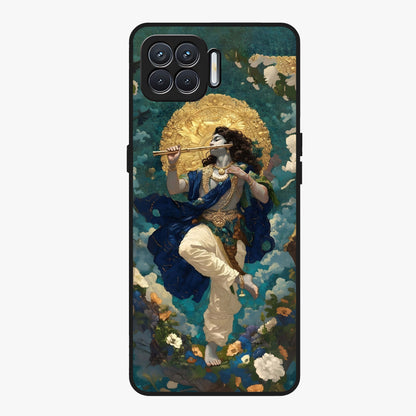 Divine Krishna Art Glass Case showing flat back view with Lord Krishna artwork and glossy glass finish.