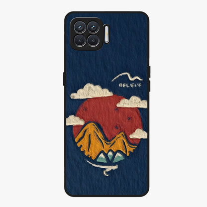 Dream Beyond Mountains Glass Case showing flat back view with scenic mountain landscape artwork and glossy glass finish.
