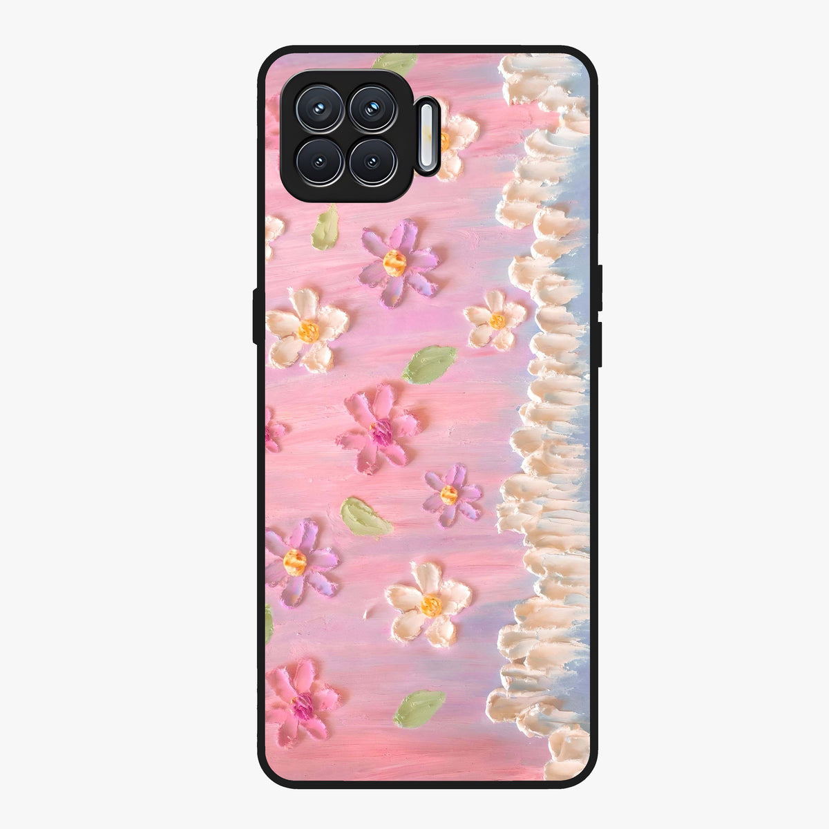 Dreamy Painted Garden Glass Case showing flat back view with artistic painted floral garden artwork and glossy glass finish.