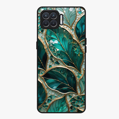 Emerald Leaf Glass Glass Case showing flat back view with emerald green leaf artwork and glossy glass finish.