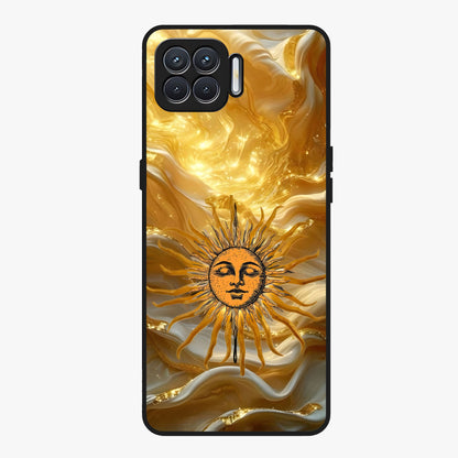 Eternal Golden Glow Glass Case showing flat back view with radiant golden themed artwork and glossy glass finish.