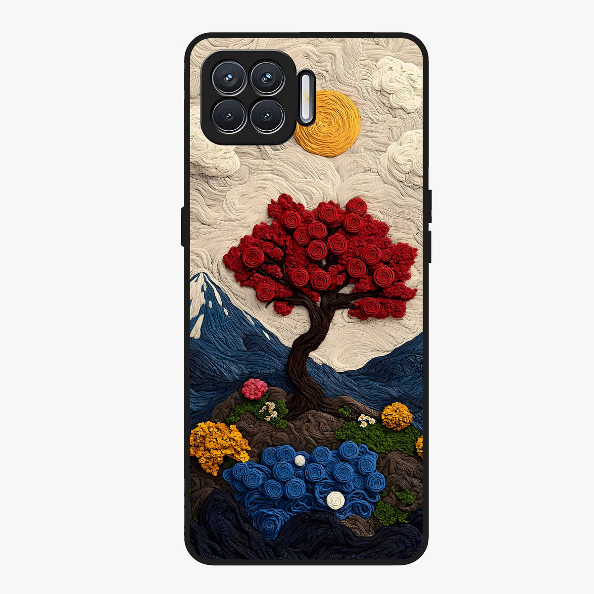 Eternal Nature Tapestry Glass Case showing flat back view with intricate nature tapestry artwork and glossy glass finish.