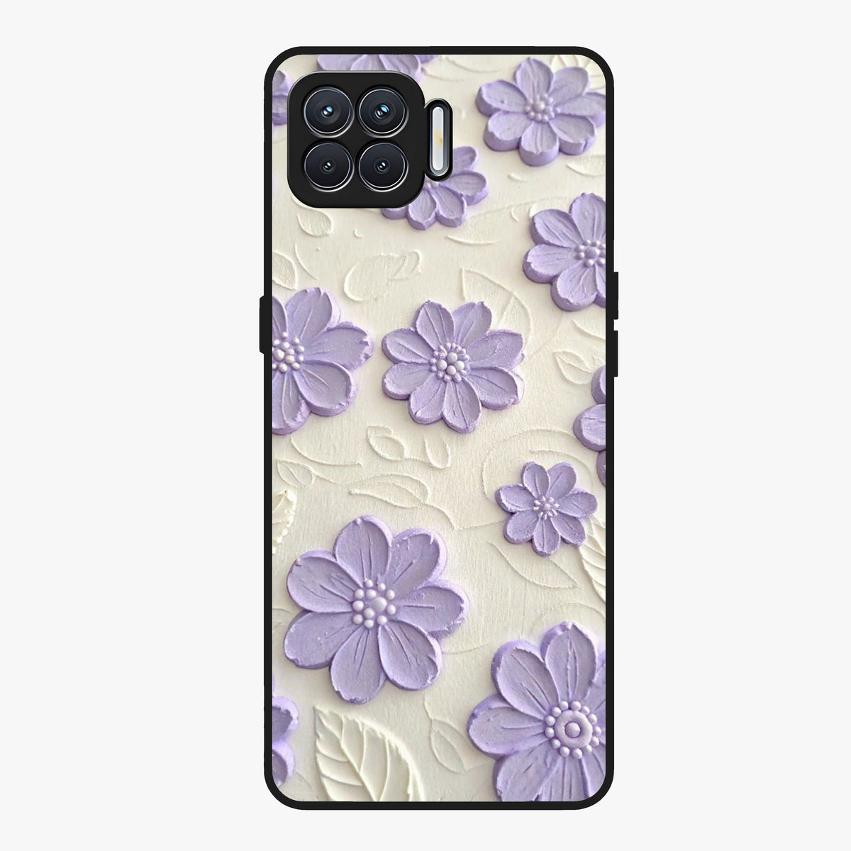 Floral Wall Art With Purple Flowers Glass Case showing flat back view with purple flower artwork and glossy glass finish.