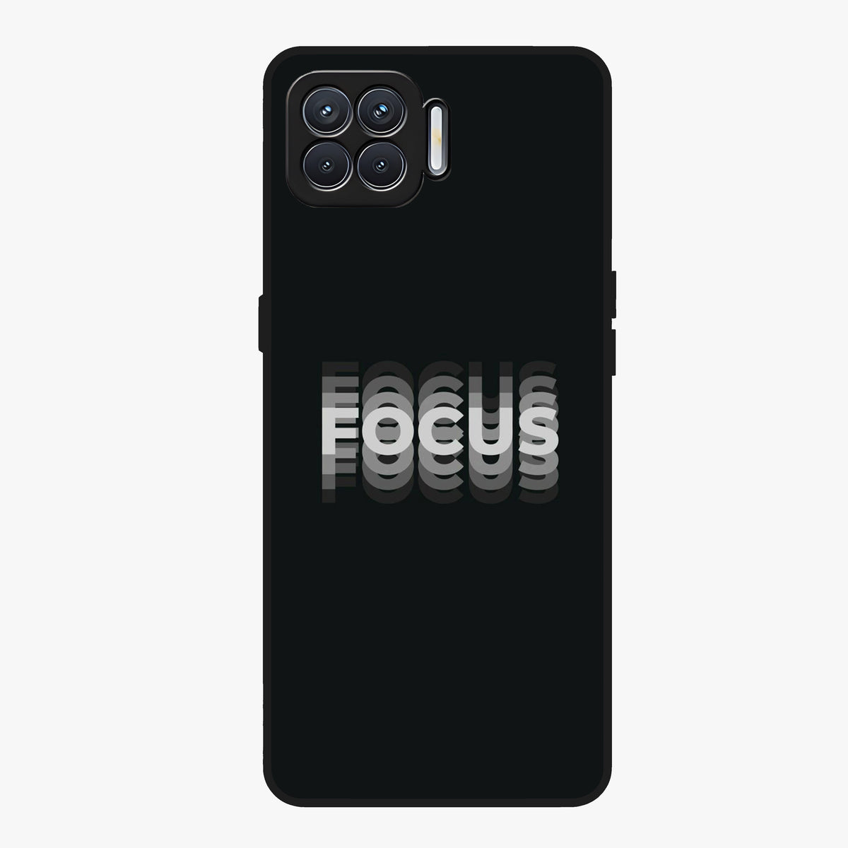 Focus Mode On Glass Case showing flat back view with bold motivational typography design and glossy glass finish.