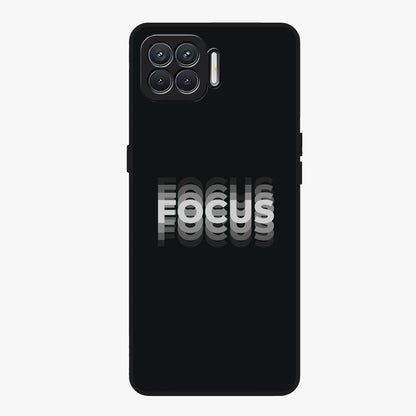 Focus Mode On Glass Case showing flat back view with bold motivational typography design and glossy glass finish.