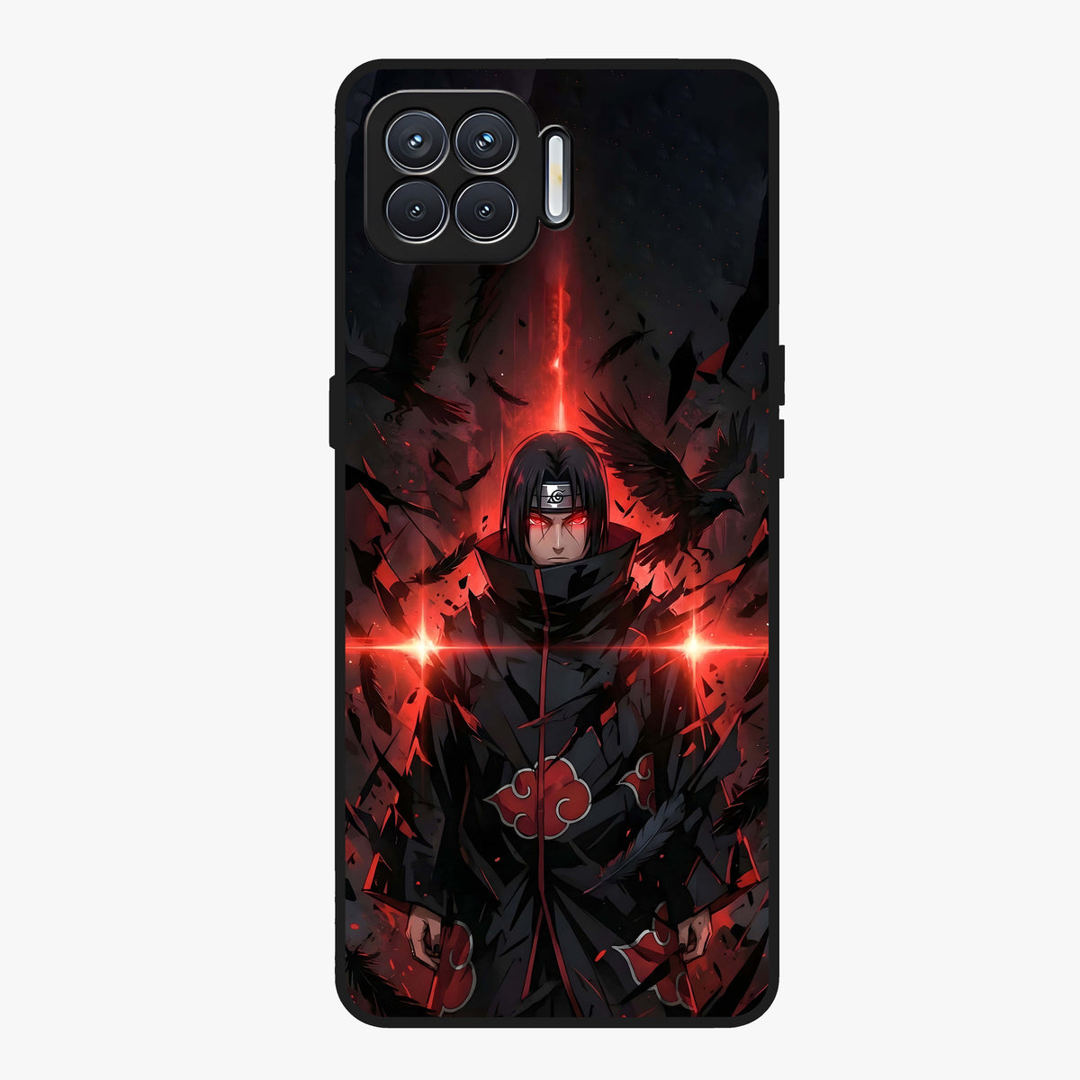 Focused Blade Discipline Glass Case showing flat back view with warrior sword themed artwork and glossy glass finish.
