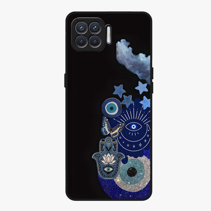 Galactic Charm Cluster Glass Case showing flat back view with glowing celestial charm artwork and glossy glass finish.