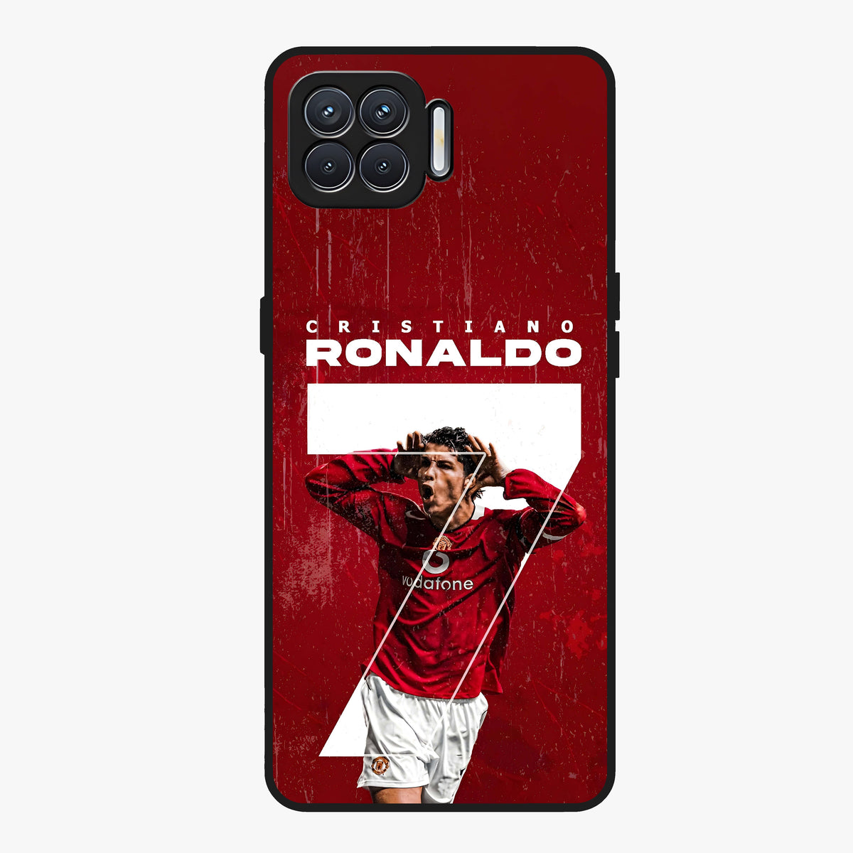 Goal Celebration Legacy Glass Case showing flat back view with football celebration inspired artwork and glossy glass finish.