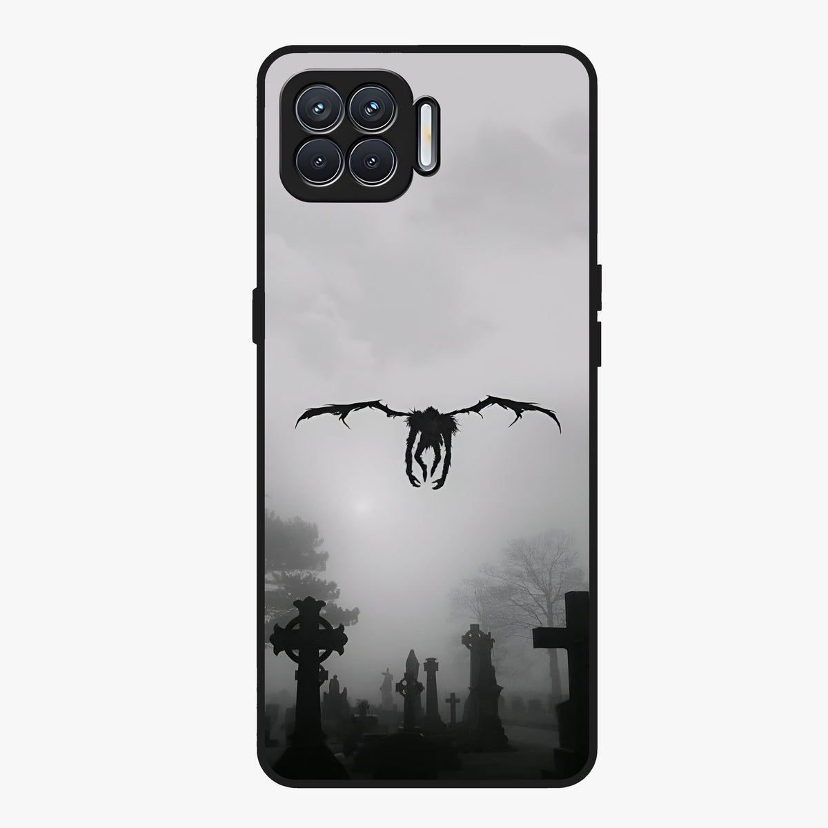 Graveyard Shadow Descent Glass Case showing flat back view with dark graveyard themed artwork and glossy glass finish.