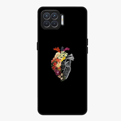 Heart With Flowers Glass Case showing flat back view with heart shaped floral artwork and glossy glass finish.