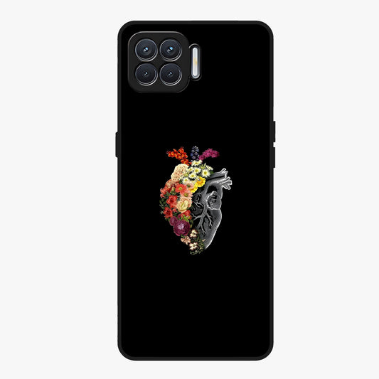 Heart With Flowers Glass Case showing flat back view with heart shaped floral artwork and glossy glass finish.