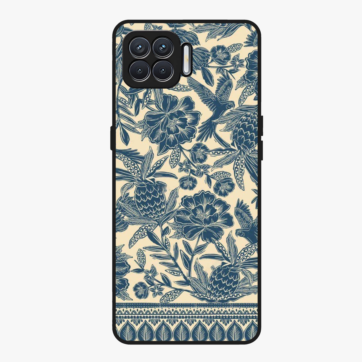 Heirloom Wild Bloom Glass Case showing flat back view with vintage inspired wild flower artwork and glossy glass finish.