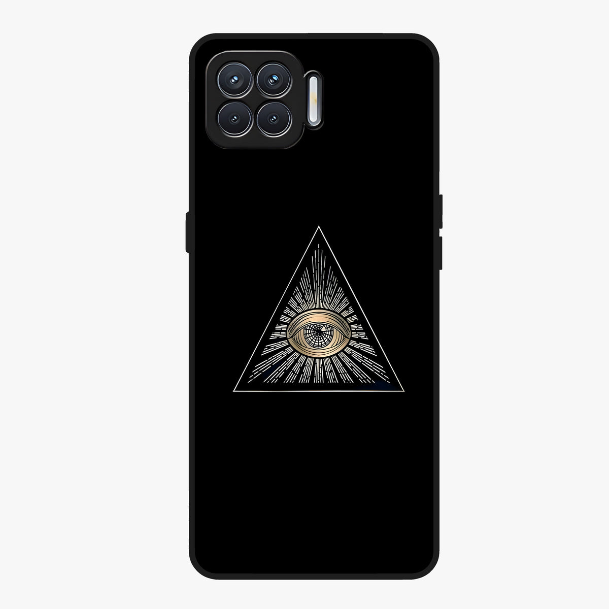 Illuminati Evil Glass Case showing flat back view with mysterious illuminati symbol artwork and glossy glass finish.