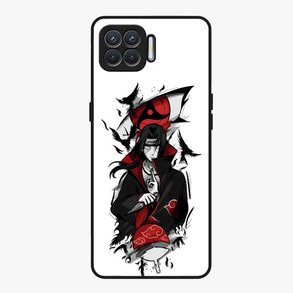 Itachi Sharingan Glass Case showing flat back view with powerful anime eye artwork and glossy glass finish.