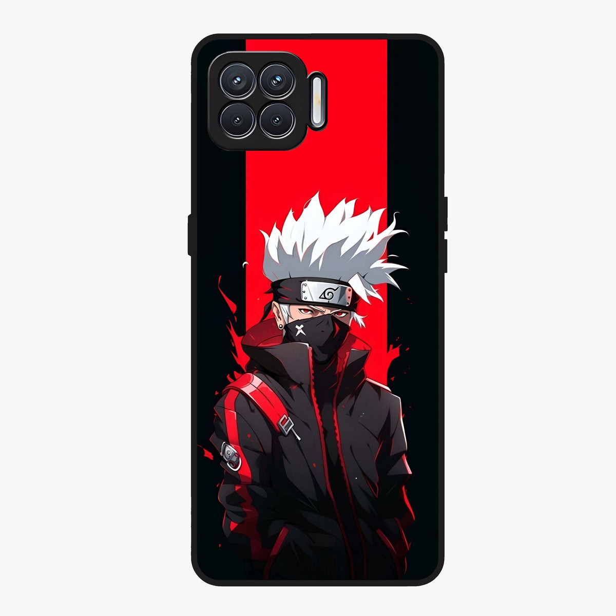 Kakashi Scarlet Shadow Glass Case showing flat back view with powerful anime ninja artwork and glossy glass finish.