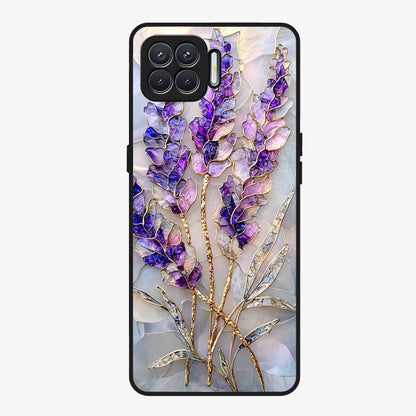 Lavender Dream Glow Glass Case showing flat back view with glowing lavender aesthetic artwork and glossy glass finish.
