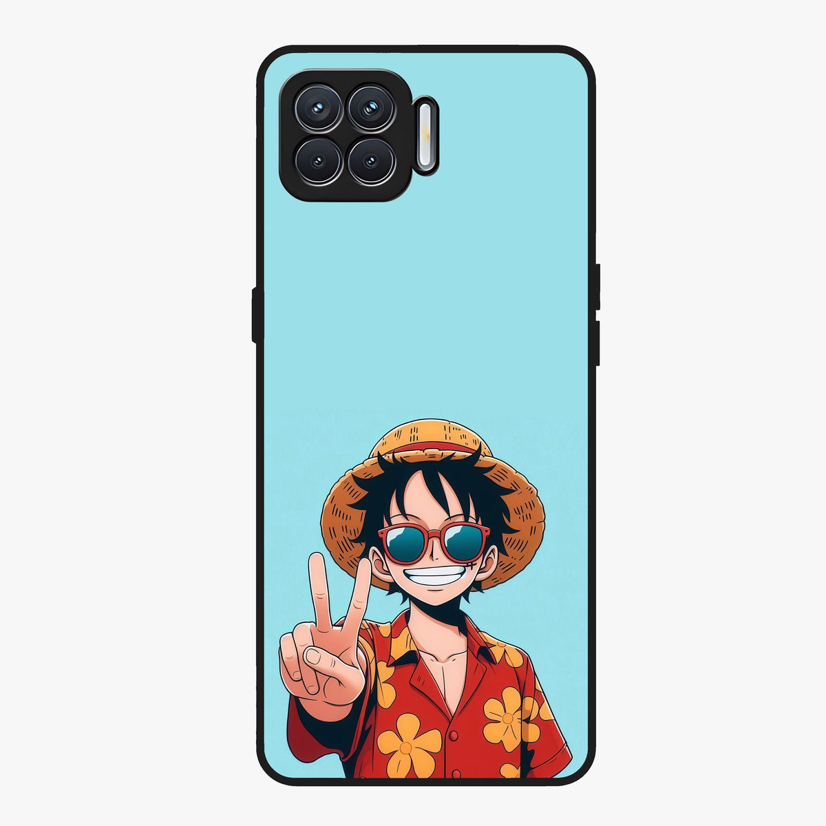 Luffy Summer Anime Vibe Glass Case showing flat back view with vibrant anime character artwork and glossy glass finish.