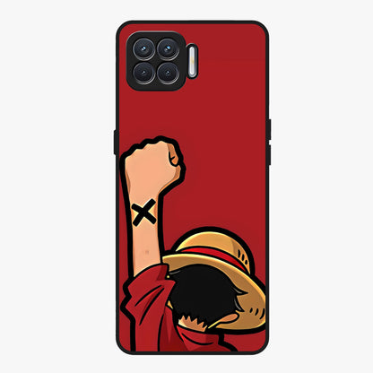 Luffy X Spirit Glass Case showing flat back view with bold anime character artwork and glossy glass finish.