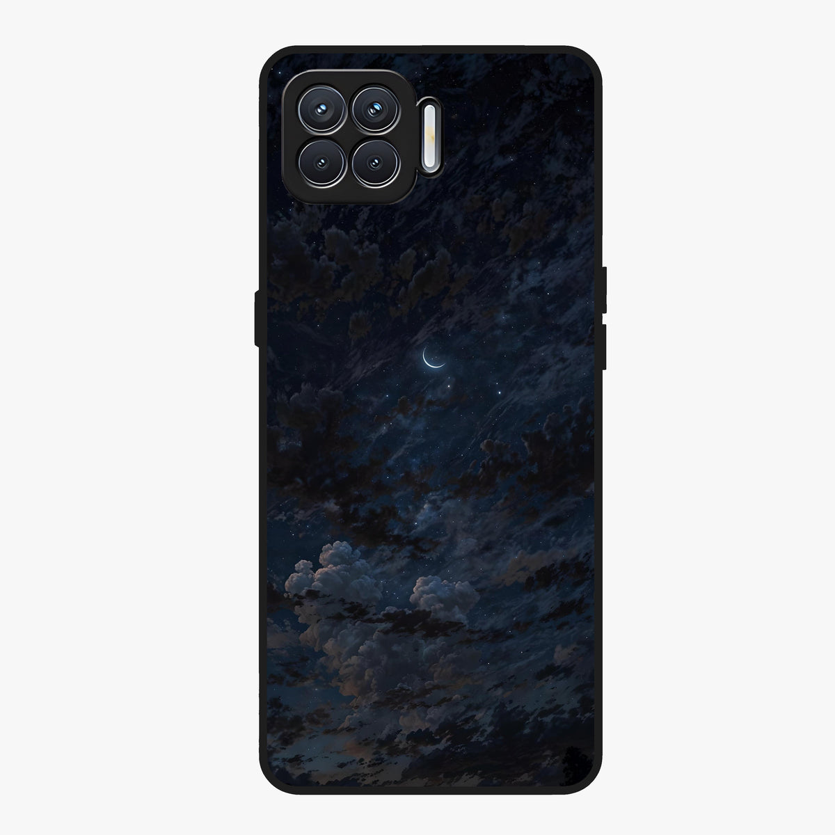 Lunar Veil Silence Glass Case showing flat back view with mystical moon veil artwork and glossy glass finish.