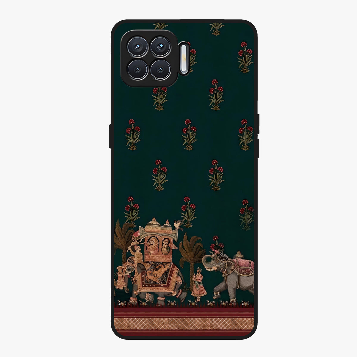 Macmerise Glass Case showing flat back view with stylish modern artwork and glossy glass finish.