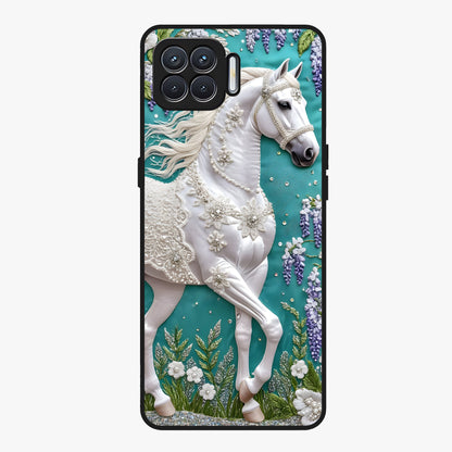 Majestic Floral Stallion Glass Case showing flat back view with powerful horse and floral artwork and glossy glass finish.