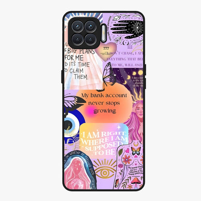 Manifestation Collage Glass Case showing flat back view with motivational collage artwork and glossy glass finish.