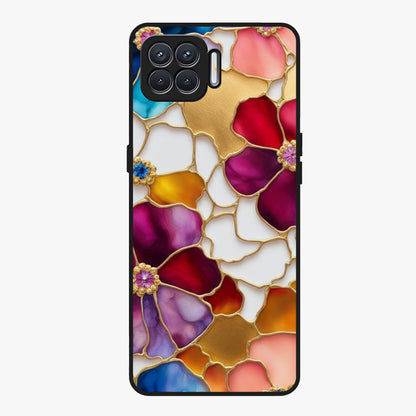 Marble Flower Pattern Glass Case showing flat back view with marble texture floral artwork and glossy glass finish.