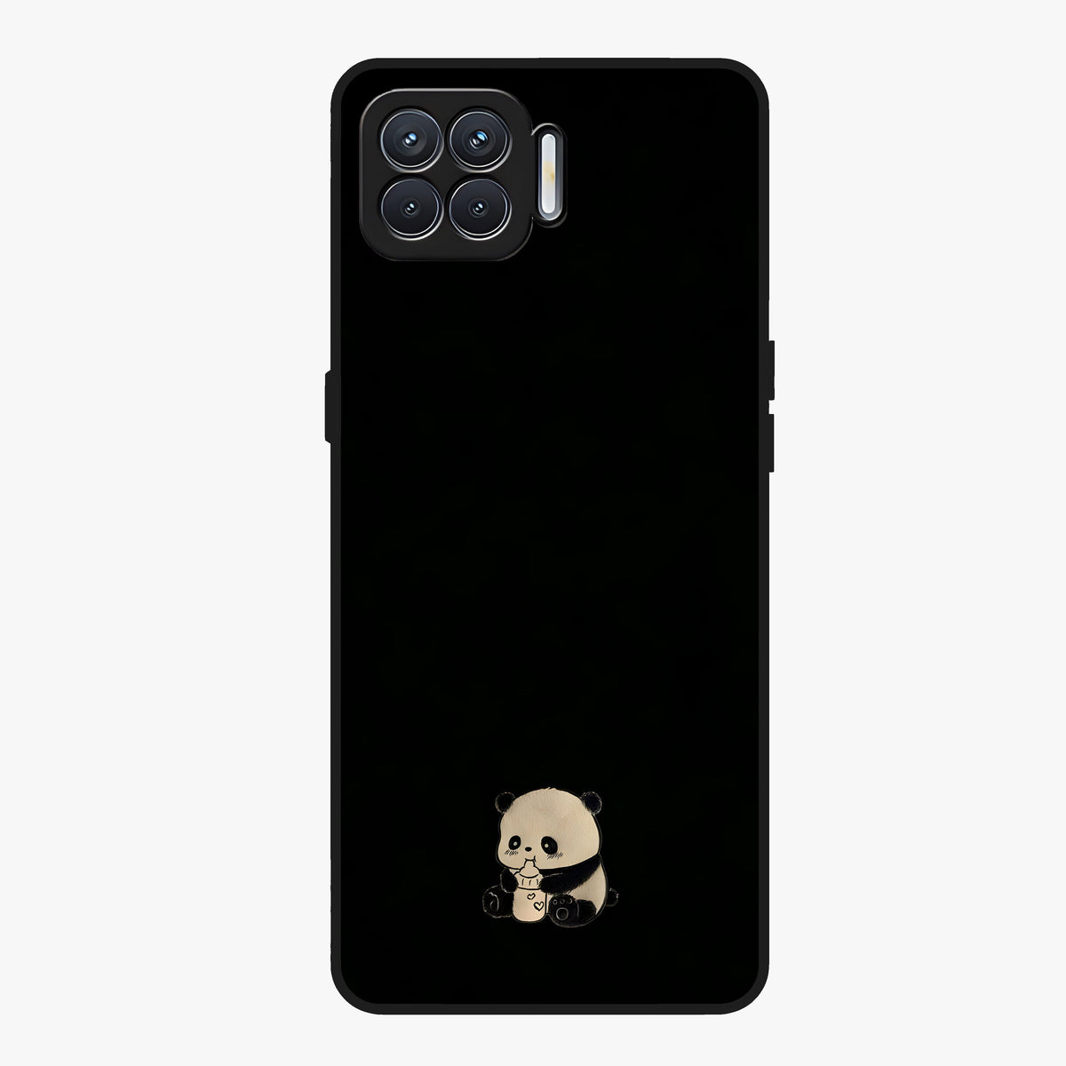 Midnight Panda Love Glass Case showing flat back view with cute panda themed artwork and glossy glass finish.