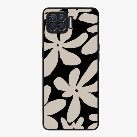 Monochrome Petal Dance Glass Case showing flat back view with monochrome floral artwork and glossy glass finish.