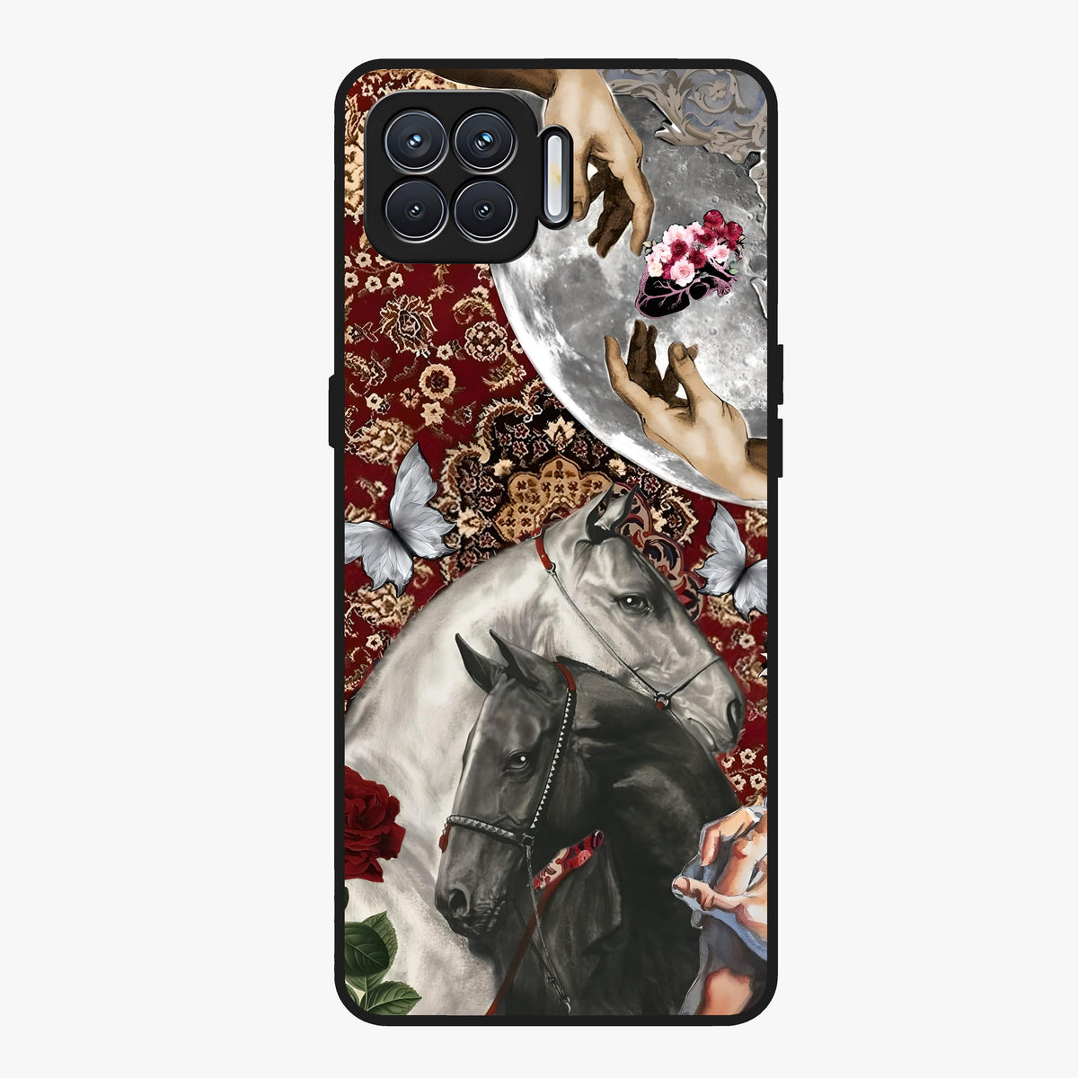 Moonlit Royal Stallion Glass Case showing flat back view with majestic horse under moonlight artwork and glossy glass finish.