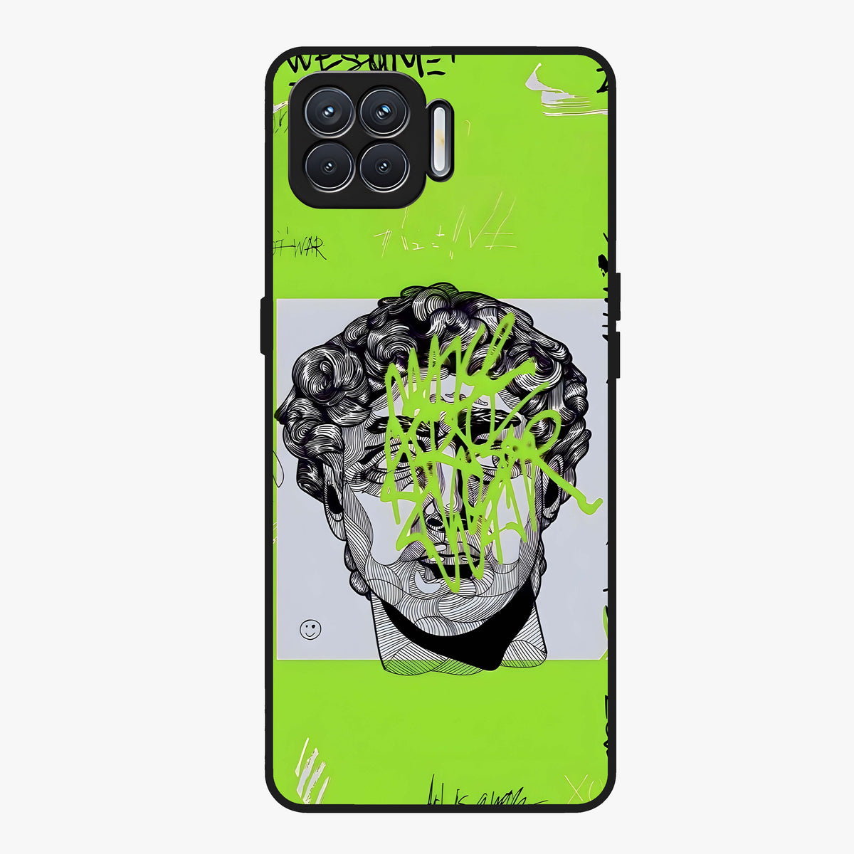Neo Graffiti Rebellion Glass Case showing flat back view with vibrant graffiti artwork and glossy glass finish.
