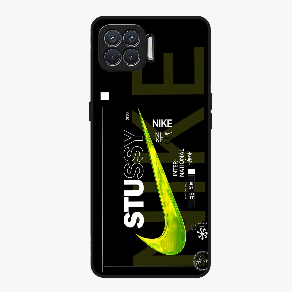 Neon Street Edition Glass Case showing flat back view with neon street style artwork and glossy glass finish.