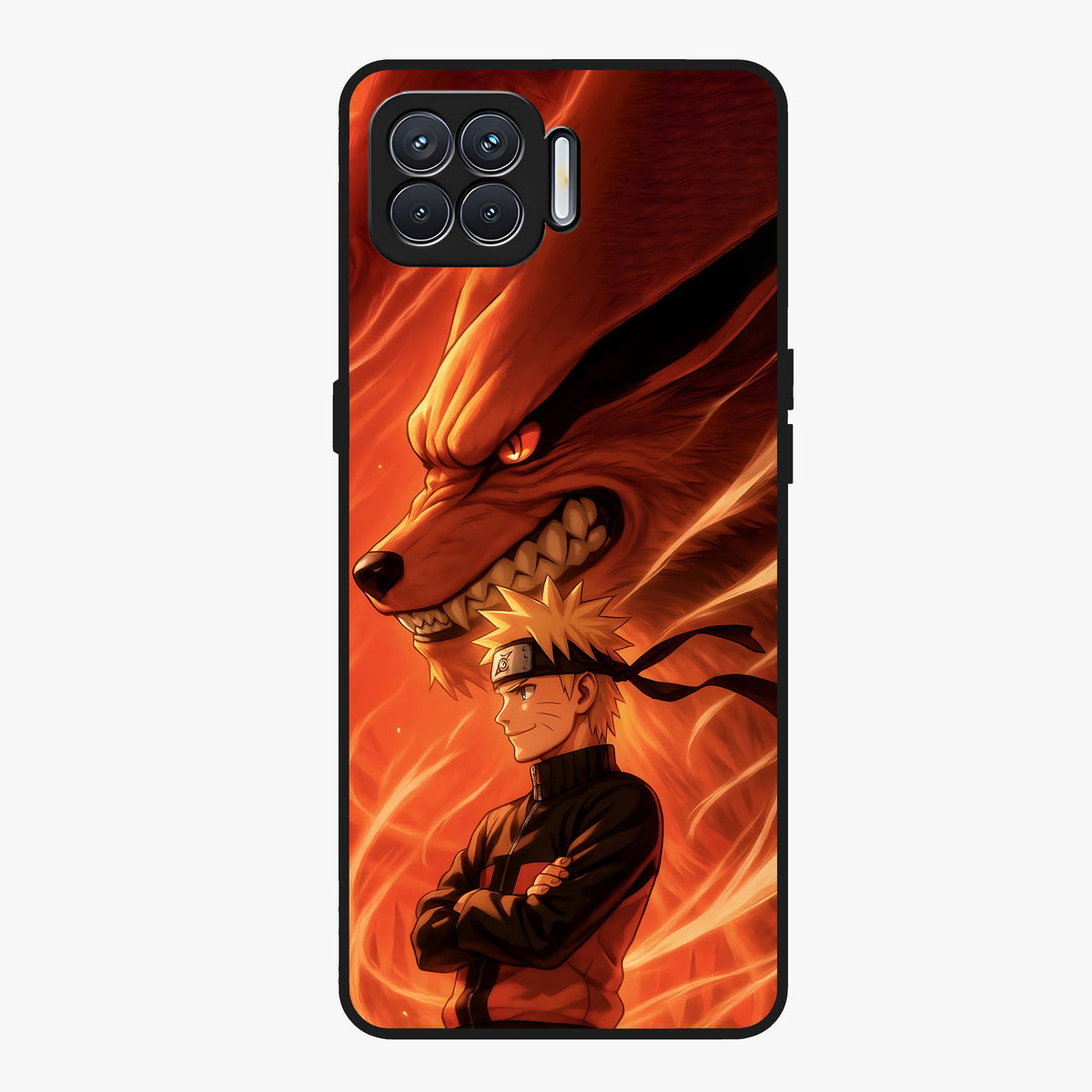 Nine Tails Legacy Glass Case showing flat back view with powerful nine-tailed fox inspired artwork and glossy glass finish.