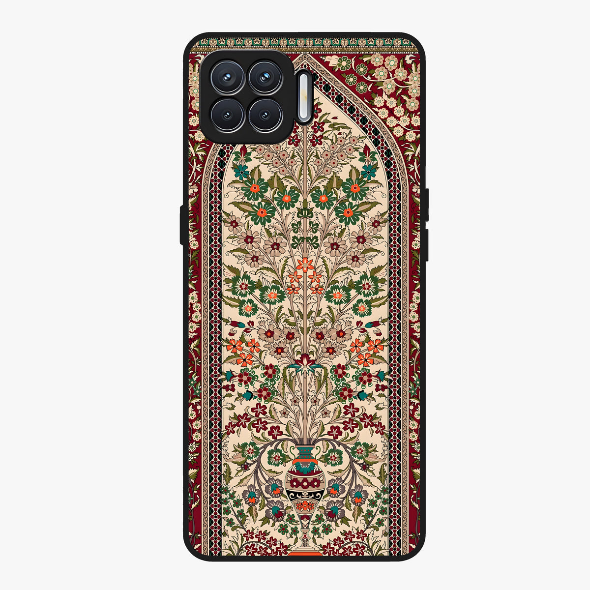 Persian Inspired Glass Case showing flat back view with ornate Persian style pattern artwork and glossy glass finish.