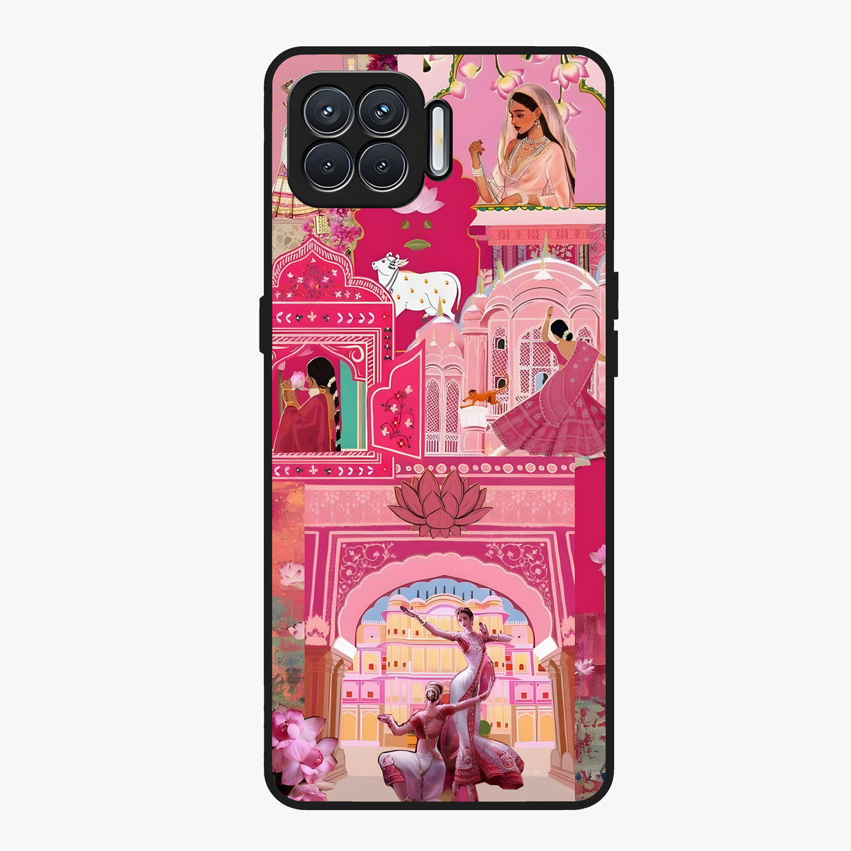 Pink Palace Muse Glass Case showing flat back view with elegant palace inspired artwork and glossy glass finish.