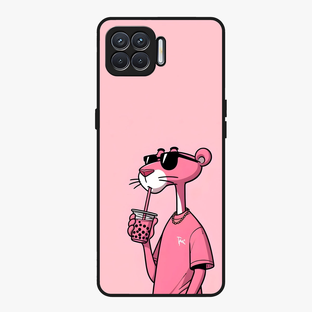 Pink Panther Glass Case showing flat back view with iconic pink panther artwork and glossy glass finish.
