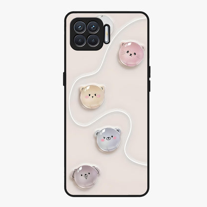 Puffy Face Parade Glass Case showing flat back view with cute puffy character faces artwork and glossy glass finish.