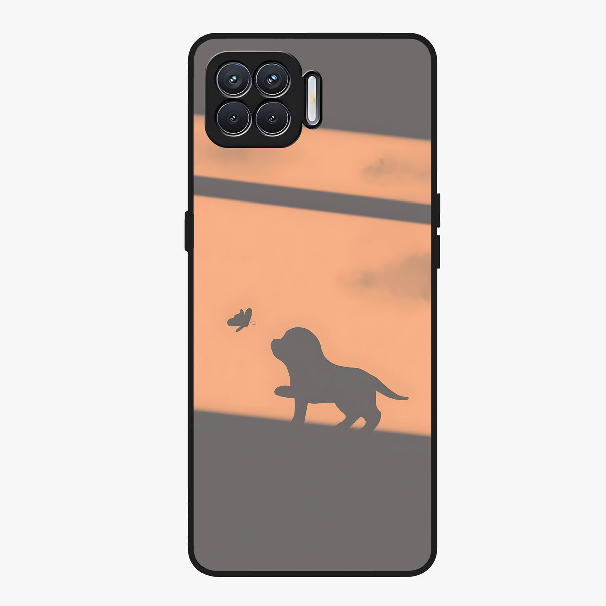 Puppy Shadow Art Glass Case showing flat back view with cute puppy shadow style artwork and glossy glass finish.