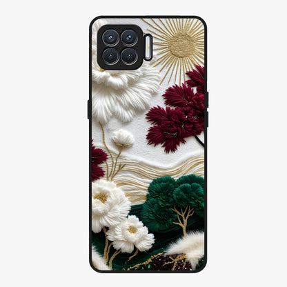 Radiant Bloom Elegance Glass Case showing flat back view with elegant blooming flower artwork and glossy glass finish.