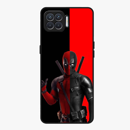 Red & Black Deadpool Theme Glass Case showing flat back view with bold comic inspired artwork and glossy glass finish.