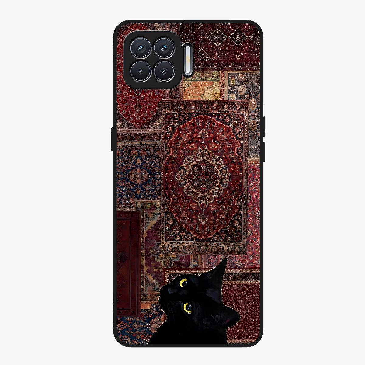 Regal Magic Cat Apple Glass Case showing flat back view with magical cat artwork holding apple and glossy glass finish.